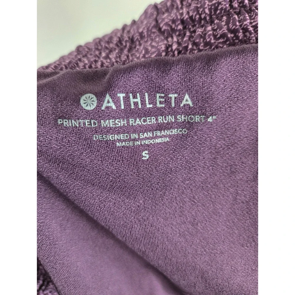 Athleta Printed Mesh Racer Run Short 4 Purple Smocked Waist Liner Womens S